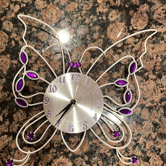 Other - Purple jeweled Butterfly clock. New w/out tags. Never used.